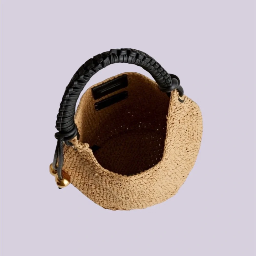 NWT Madewell The Camren Straw Mini Bag Woven Leather Trim Bead Charm India - Picture 3 of 5